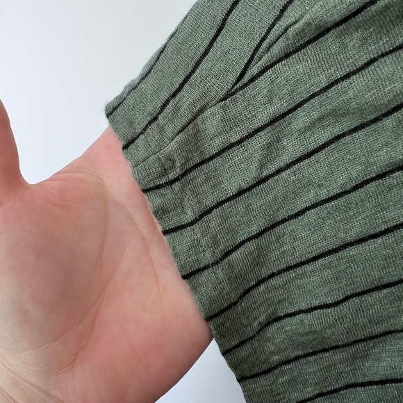 Eileen Fisher Organic Linen Striped V-Neck T-shirt Dress Nori Green, Lagenlook - Picture 5 of 6